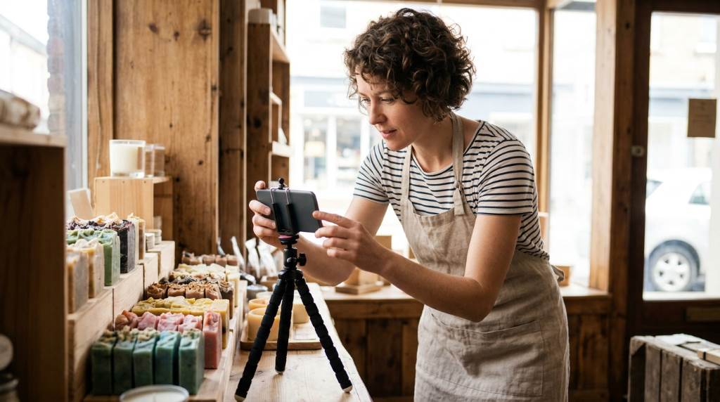 Small business owner editing TikTok content